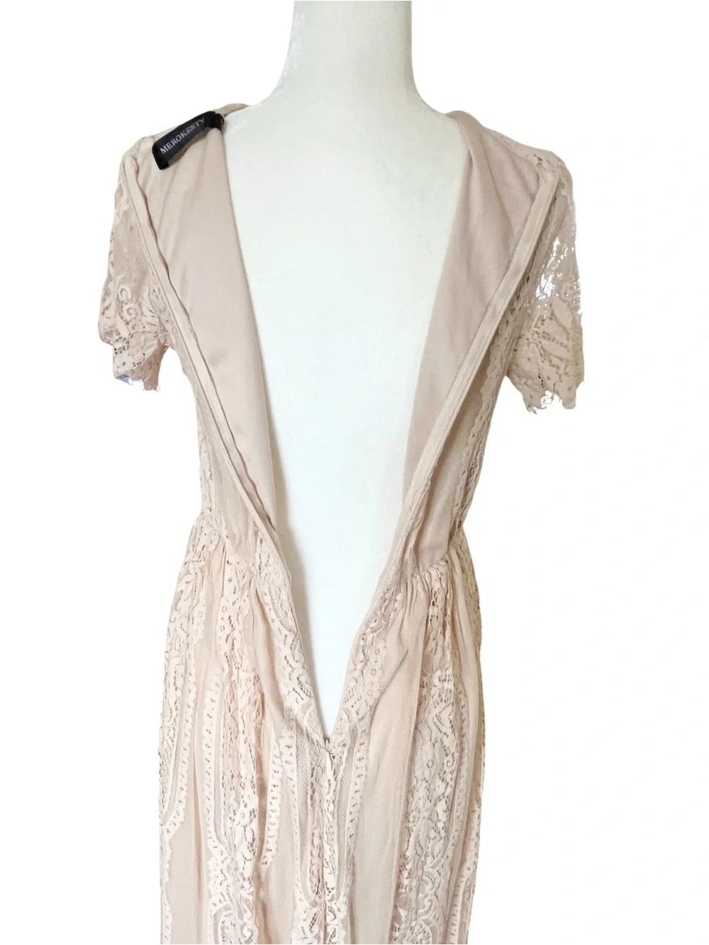 Elegant V-Neck Lace Maxi Dress in Blush